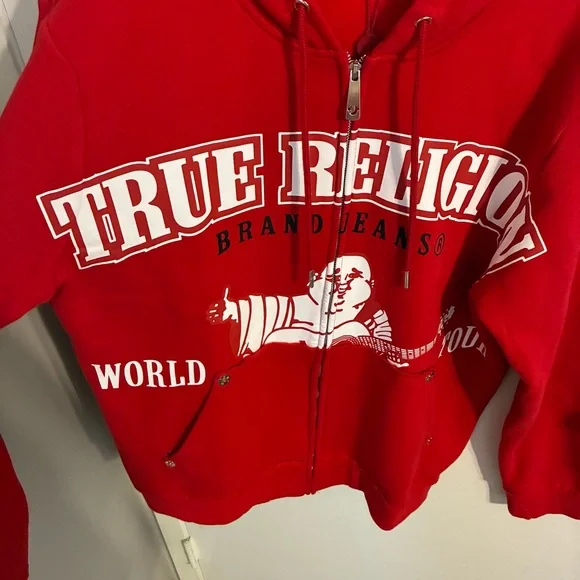 True Religion Red Zip Up Hoodie NWT - Picture 6 of 8